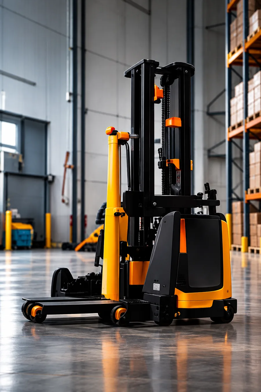 Electric stacker in a warehouse