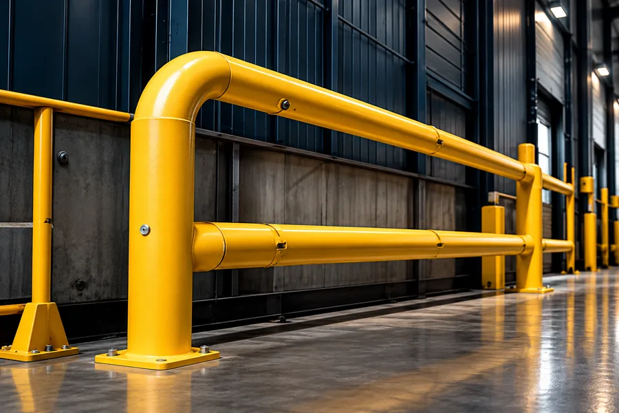 Yellow warehouse safety rails