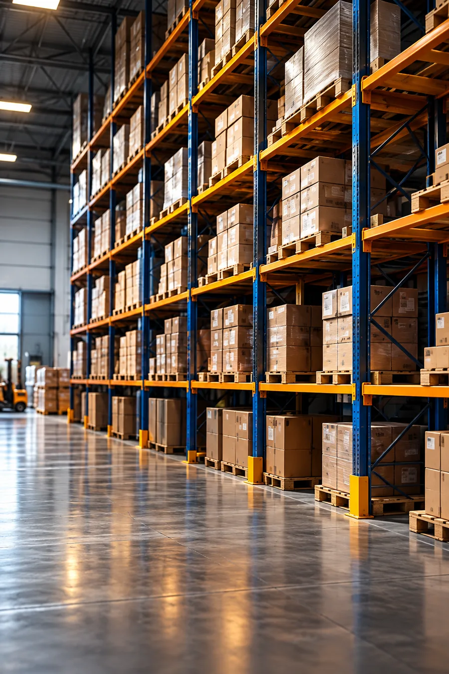 Warehouse aisle of pallet racking